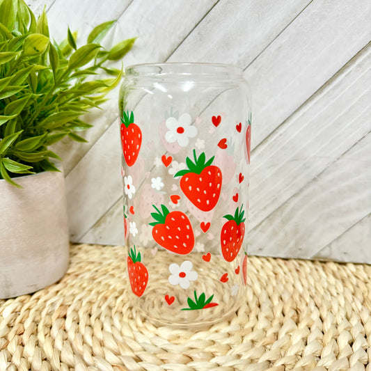 Strawberries and Flower Glass Cup