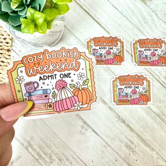 Cozy Bookish Weekend Clear Sticker